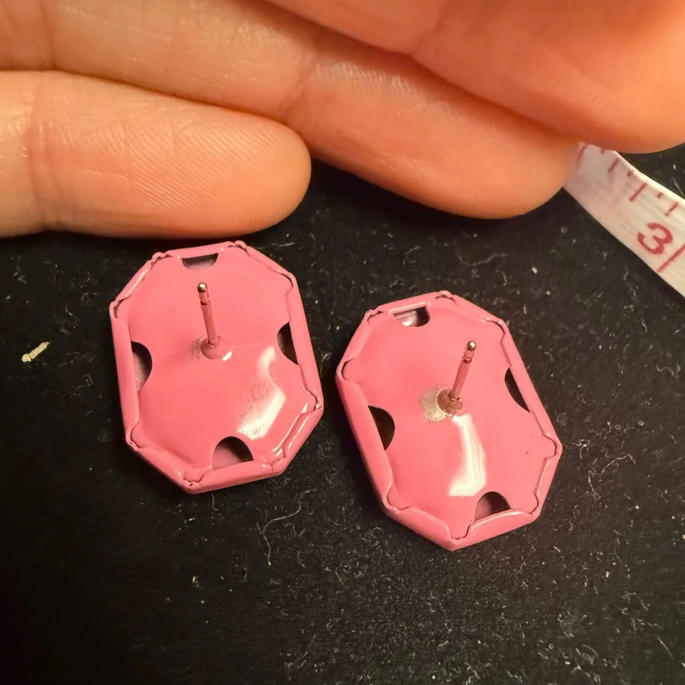Vintage Pink‎ Enamel Octagon Stud Earrings Retro 80s Geometric Statement Post